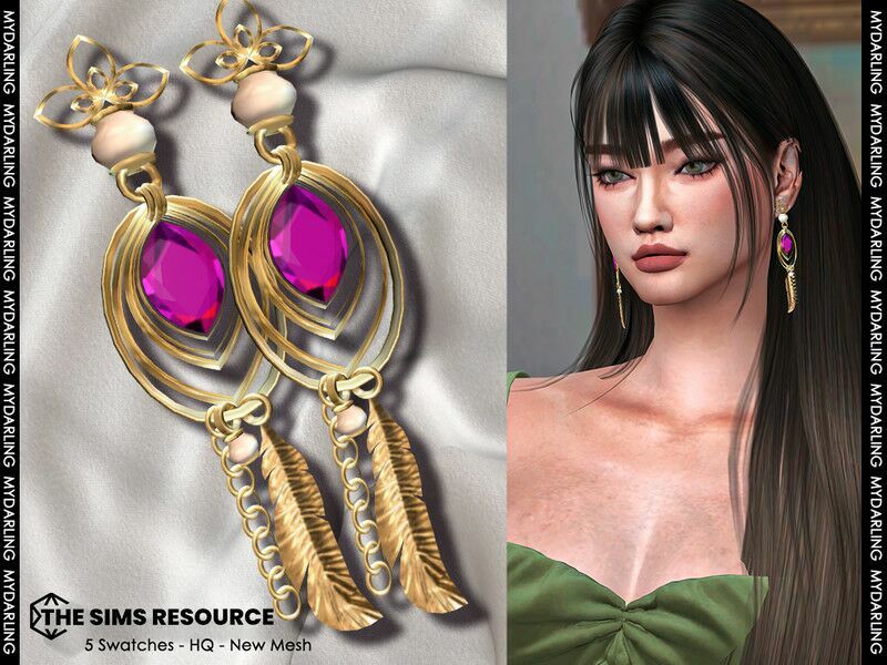 NA3054 Feather Earrings Female Version By Mydarling20 Sims 4 CC