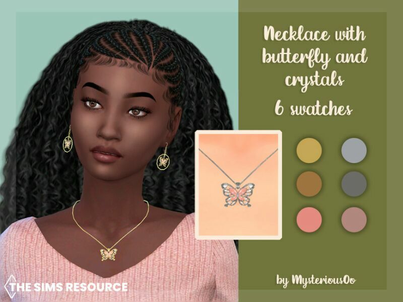 Necklace With Butterfly And Crystals By Mysteriousoo Sims 4 CC