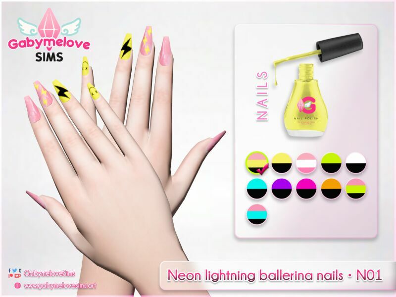 Neon Lightning Ballerina Nails • N01 Sims 4 CC