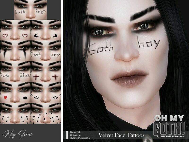 OH MY Goth – Velvet Face Tattoos By Msqsims Sims 4 CC