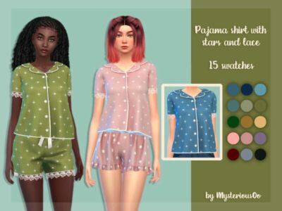 Pajama Shirt With Stars And Lace By Mysteriousoo Sims 4 CC