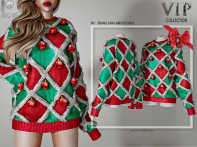 [Patreon] (Early Access) Female Xmas Sweater Dress P81 By Busra-Tr Sims 4 CC