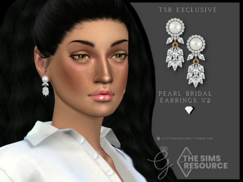 Pearl Bridal Earrings V2 By Glitterberryfly Sims 4 CC