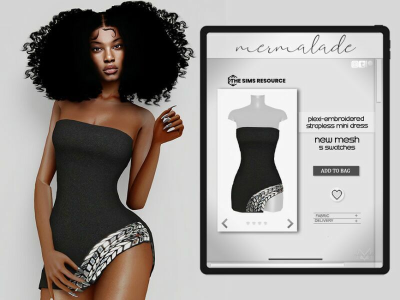 Plexi-Embroidered Strapless Mini Dress MC418 By Mermaladesimtr Sims 4 CC