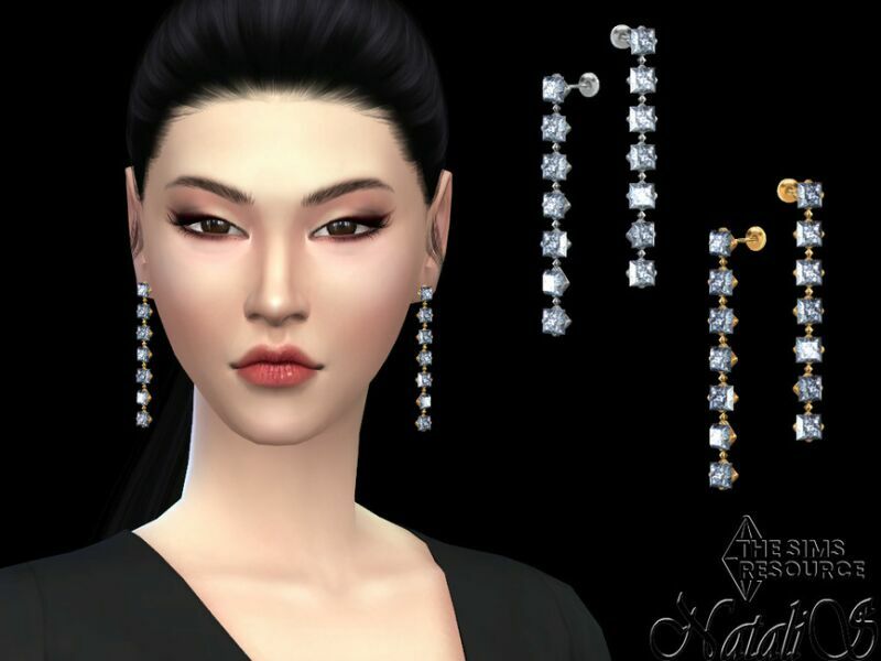 Princess CUT Thread Drop Earrings By Natalis Sims 4 CC