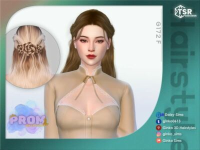 Prom – Flower Braid Half Updo Hairstyle – G172 By Daisy-Sims Sims 4 CC