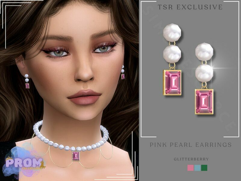 Prom Pink Pearl Earrings By Glitterberryfly Sims 4 CC