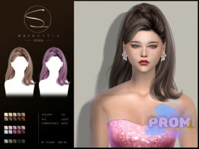 (Prom )Ponytail Wavy Hair 070524 By S-Club Sims 4 CC