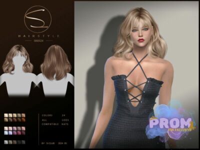 (Prom )Wavy Hair 080524 By S-Club Sims 4 CC