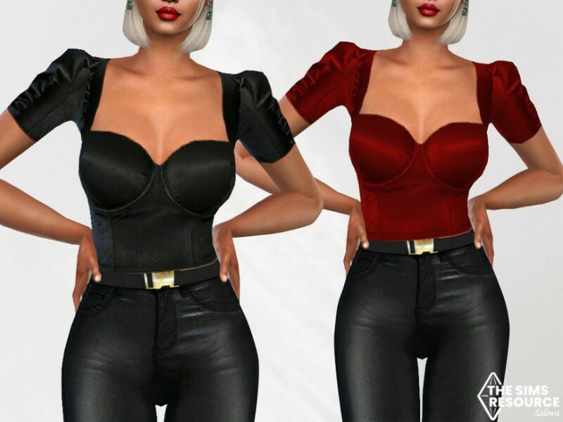 Puff Sleeve Sateen Bustiers By Saliwa Sims 4 CC