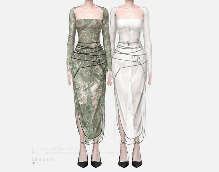 Raga Malak Khaki Tripoli Midi Dress By Charonlee Sims 4 CC