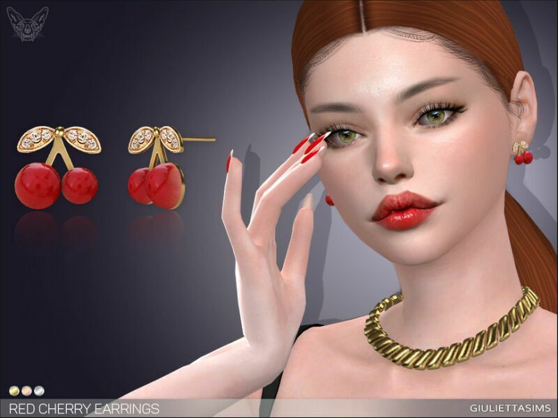 RED Cherry Earrings By Feyona Sims 4 CC