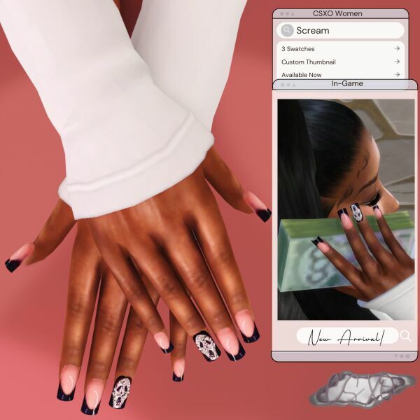 sims 4 cc rhinestone scream nails 3