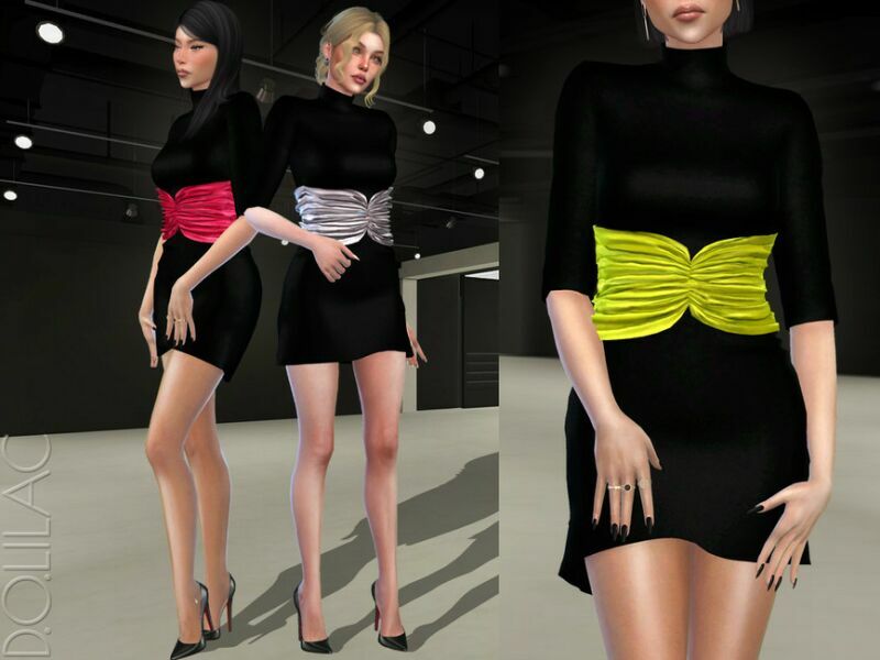 Ruched-Waist Crepe Mini Dress DO389 Sims 4 CC