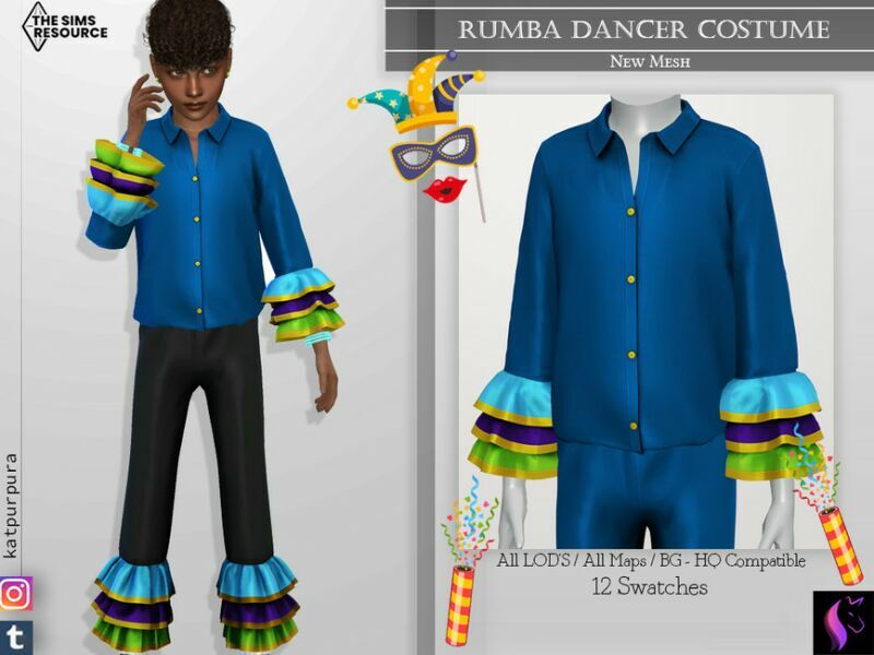 Rumba Dancer Costume TOP- Male By Katpurpura Sims 4 CC