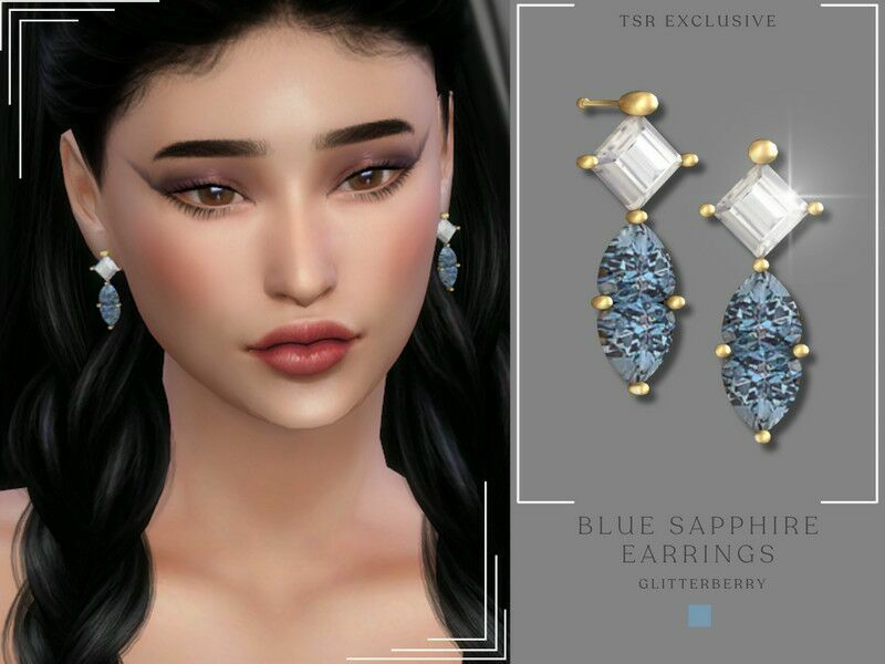 Sapphire Blue Earrings By Glitterberryfly Sims 4 CC