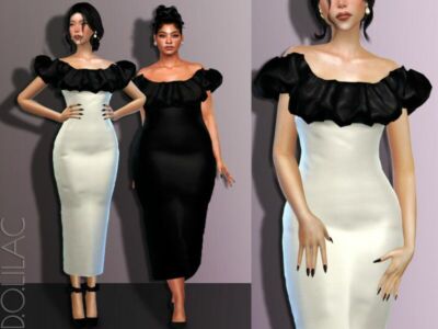 Satin OFF The Shoulder Maxi Dress DO544 Sims 4 CC