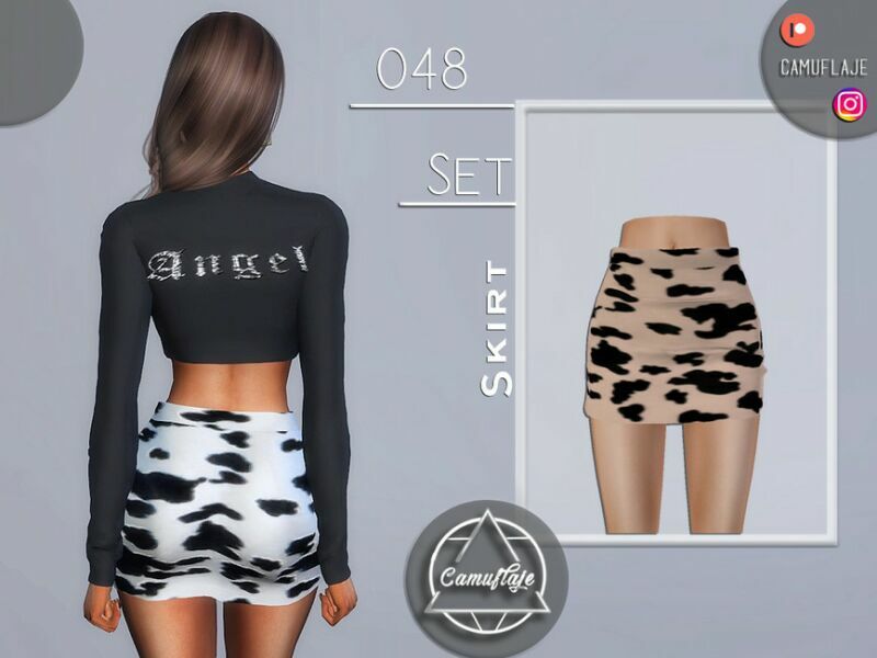 sims 4 cc set 048 cow print skirt by camuflaje 2