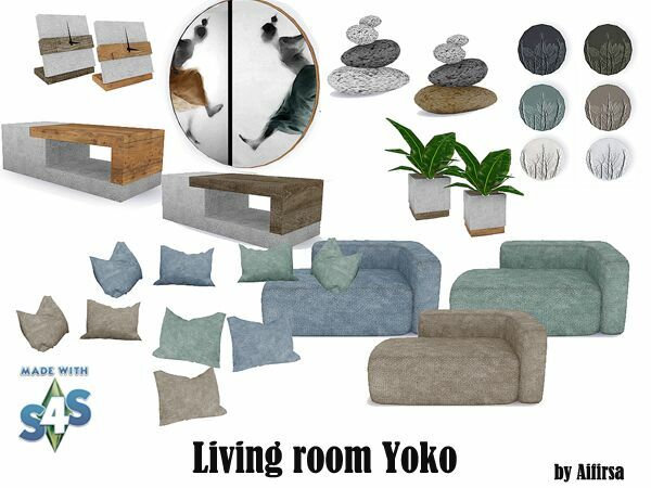 sims 4 cc set of furniture and decor for the living room yoko by aifirsa 2