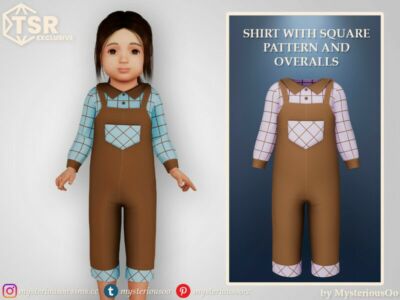 Shirt With Square Pattern And Overalls By Mysteriousoo Sims 4 CC