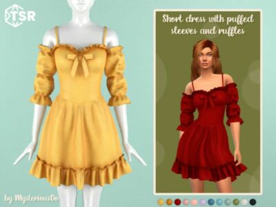 Short Dress With Puffed Sleeves And Ruffles By Mysteriousoo Sims 4 CC