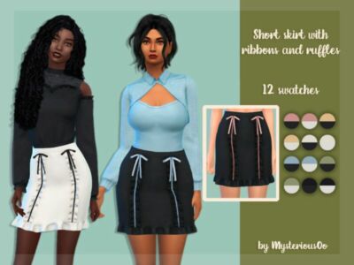 Short Skirt With Ribbons And Ruffles By Mysteriousoo Sims 4 CC