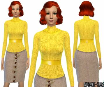 Simchic Alexander Mcqueen Yellow Sweater With Skirt Outfit Conversion By Atomic-Sims Sims 4 CC