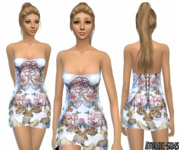 Simchic Brocade Mini Dress Conversion By Atomic-Sims Sims 4 CC