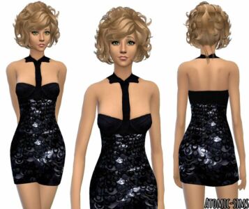 Simchic Versace Black Sequin Mini Dress Conversion By Atomic-Sims Sims 4 CC