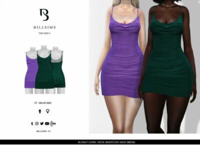 Slinky Cowl Neck Bodycon Mini Dress Sims 4 CC