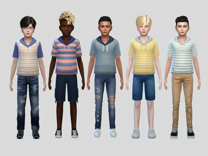 Striped TEE Hoodie Boys By Mclaynesims Sims 4 CC