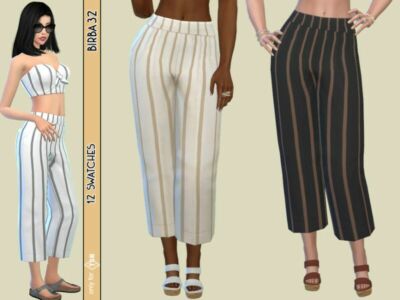 Stripes Wide Pants By Birba32 Sims 4 CC