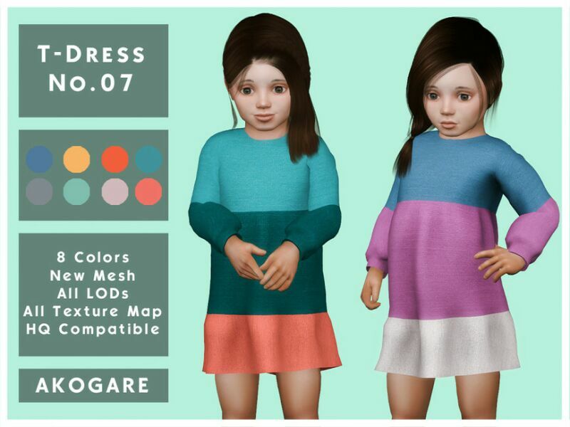 T-Dress NO.7 By _Akogare_ Sims 4 CC