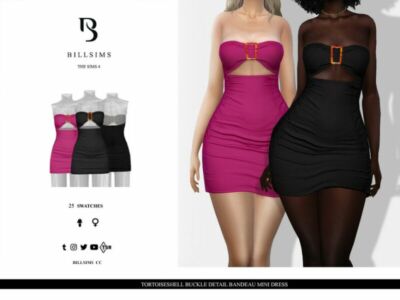 Tortoiseshell Buckle Detail Bandeau Mini Dress Sims 4 CC