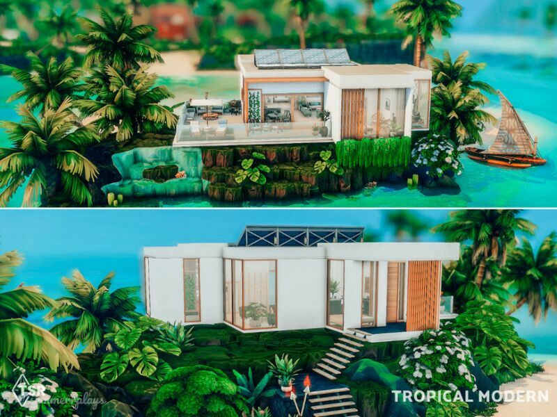 sims 4 cc tropical modern off the grid eco home 3