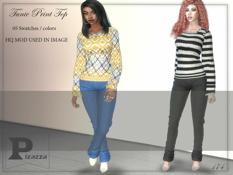 Tunic Print TOP By Pizazz Sims 4 CC