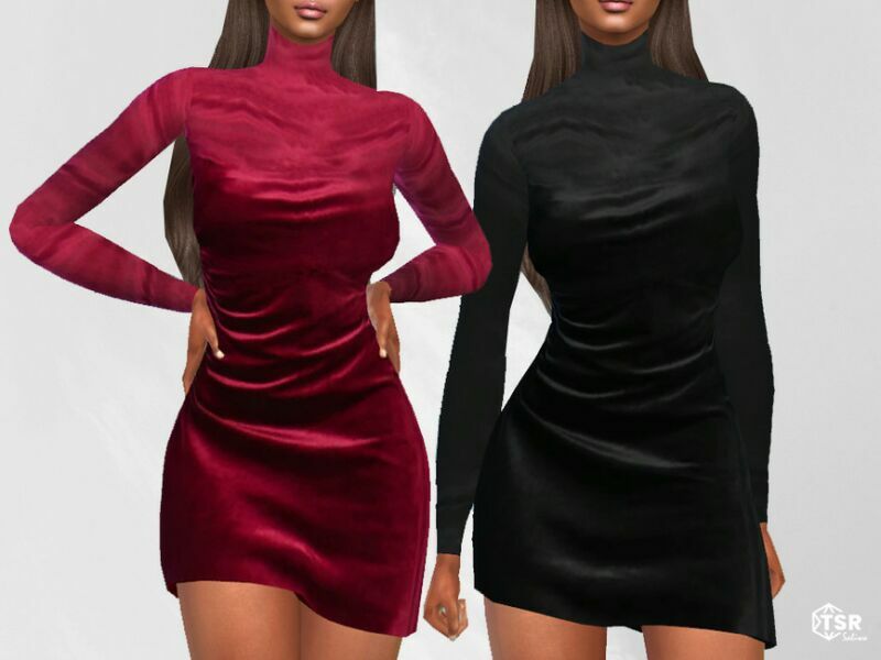 Turtleneck Velvet Dresses By Saliwa Sims 4 CC