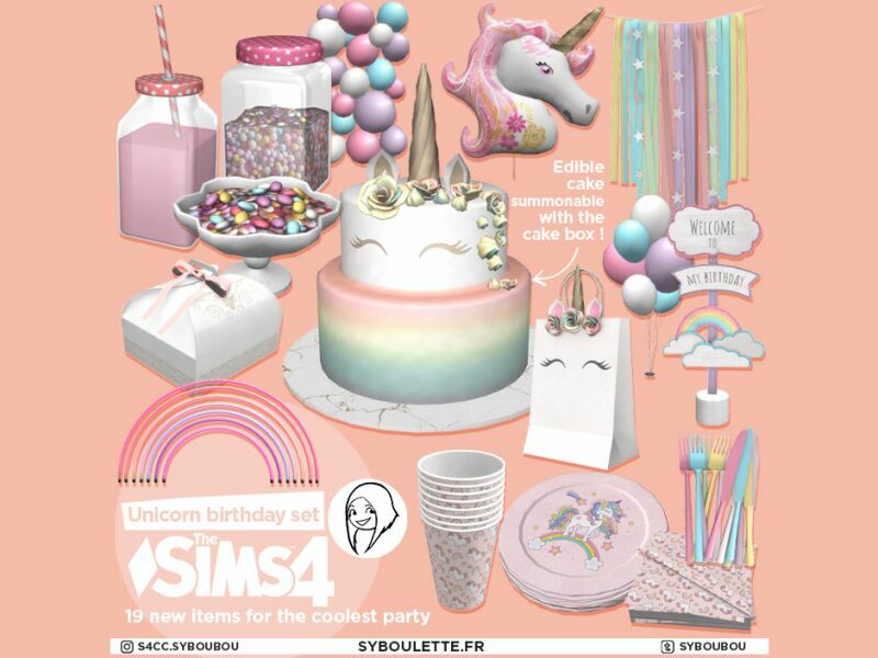 Unicorn Birthday SET By Syboulette Sims 4 CC