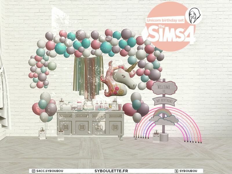 sims 4 cc unicorn birthday set by syboulette 2