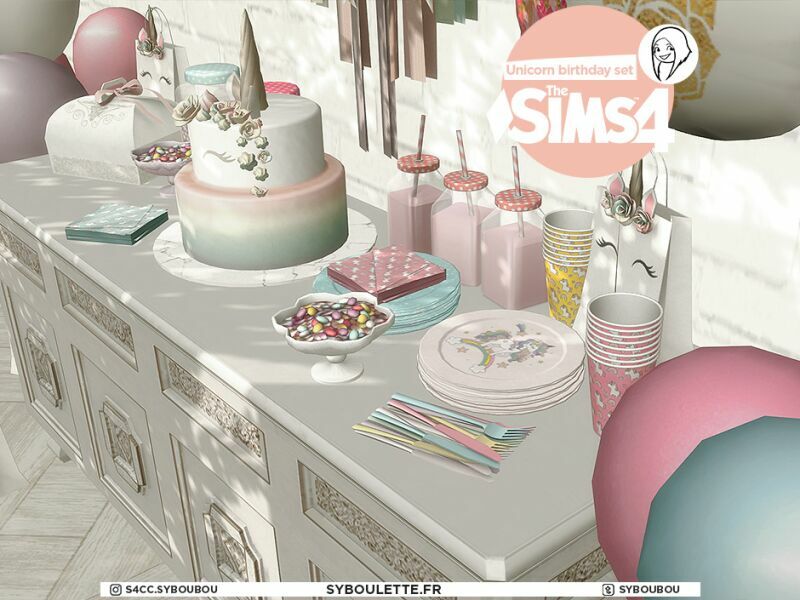 sims 4 cc unicorn birthday set by syboulette 3