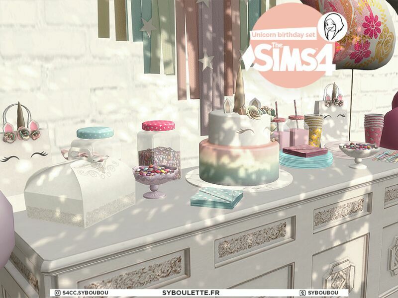 sims 4 cc unicorn birthday set by syboulette 6