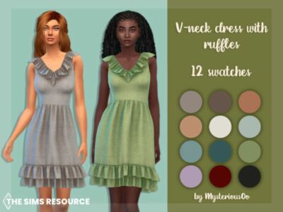 V-Neck Dress With Ruffles By Mysteriousoo Sims 4 CC