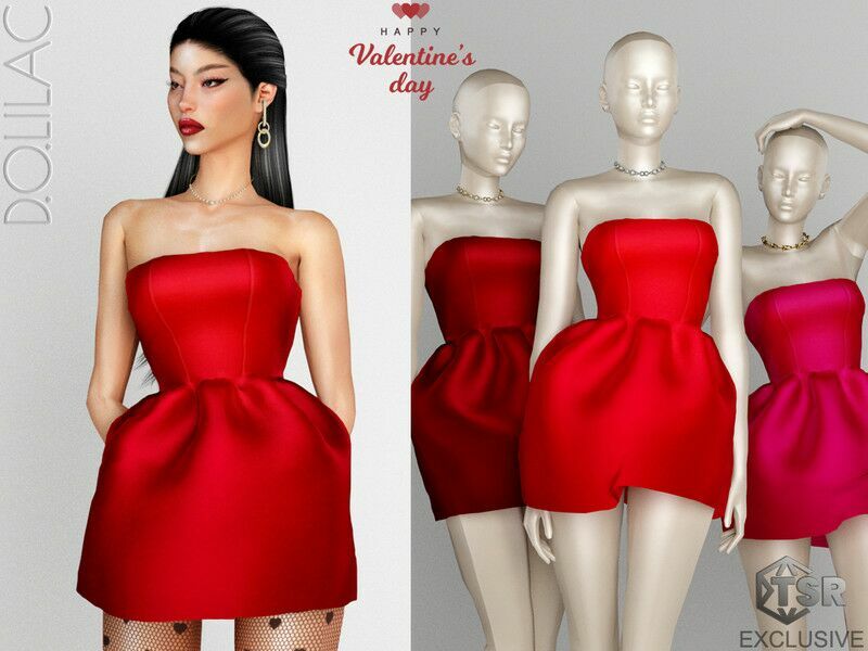 Valentine’S DAY Sculpted Strapless Mini Dress DO0218 Sims 4 CC