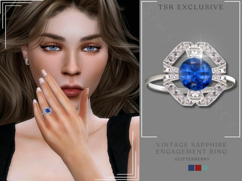 Vintage Sapphire Engagement Ring By Glitterberryfly Sims 4 CC