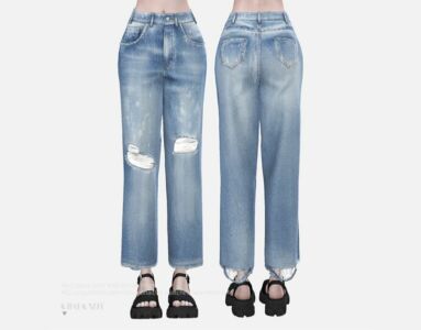 We11Done Semi Wide Denim Pants By Charonlee Sims 4 CC