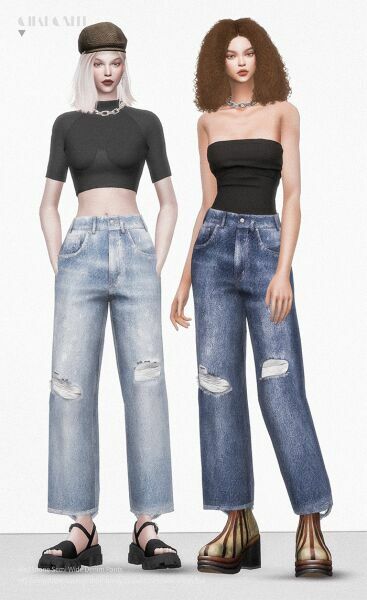 sims 4 cc we11done semi wide denim pants by charonlee 2