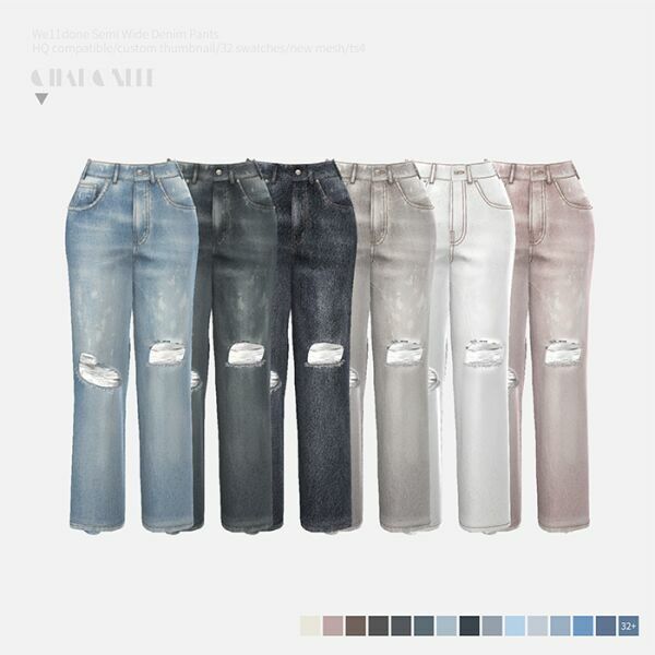 sims 4 cc we11done semi wide denim pants by charonlee 3