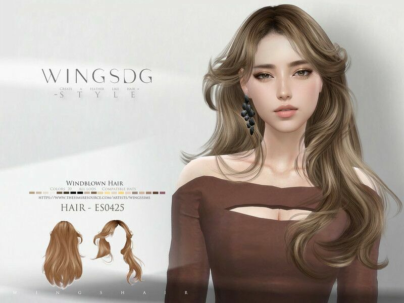 Windblown Hair ES0425 Sims 4 CC