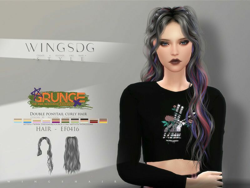 Wings-Ef0416-Double Ponytail Curly Hair By Wingssims Sims 4 CC