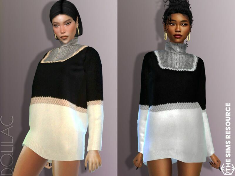 Wool-Cashmere Zip-Up Sweater Dress DO627 Sims 4 CC